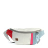 white tarpaulin, light blue, pink