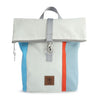 white tarpaulin, light blue, orange