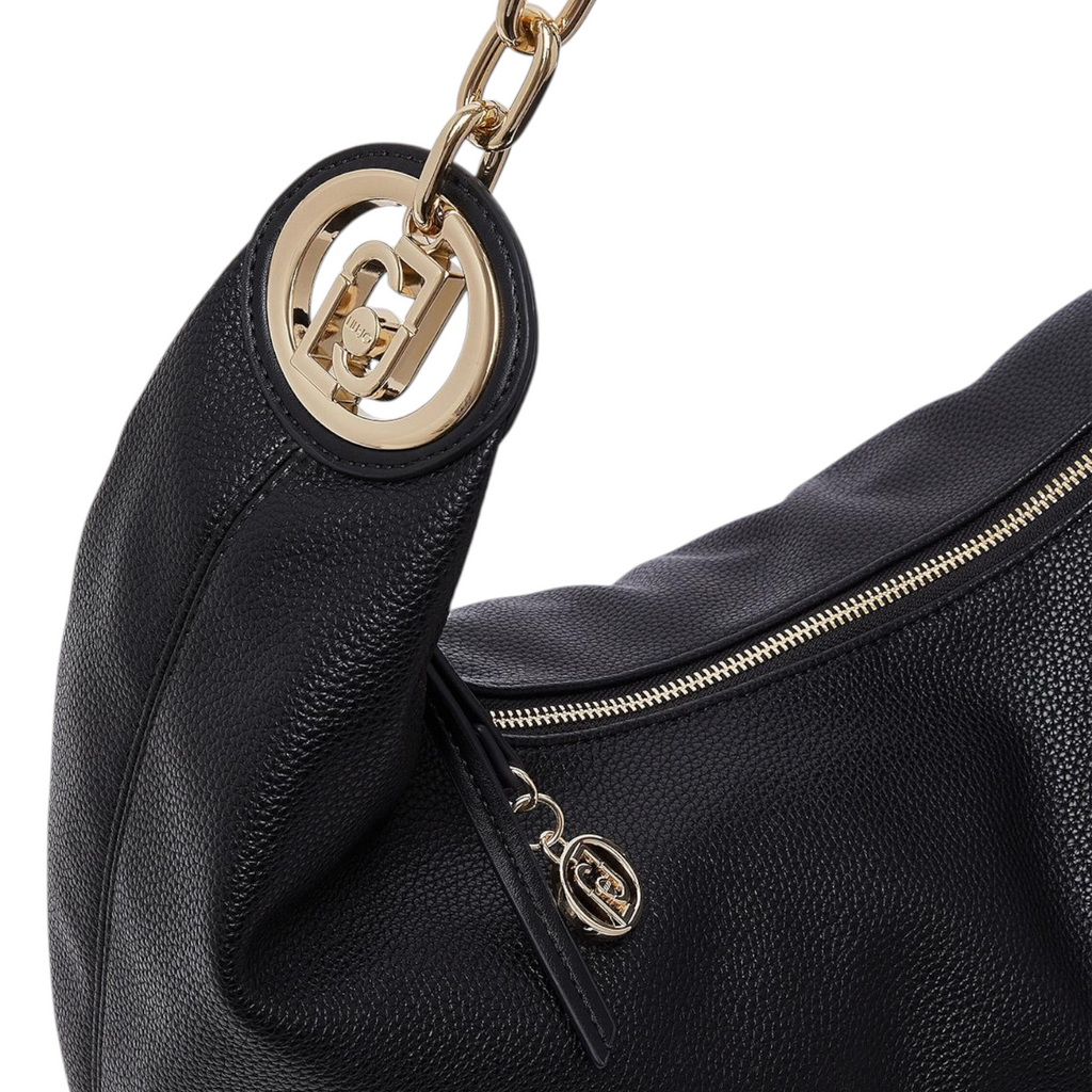 Lieblingstasche ECS Hobo M black shoulder bag with gold chain strap and circular logo hardware detail