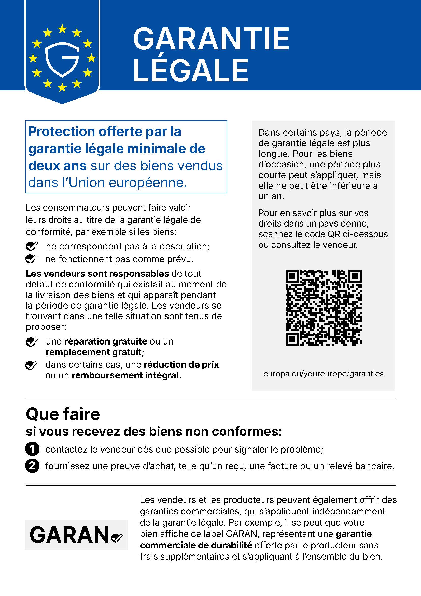 Avis de l’Union européenne sur la garantie légale de conformité