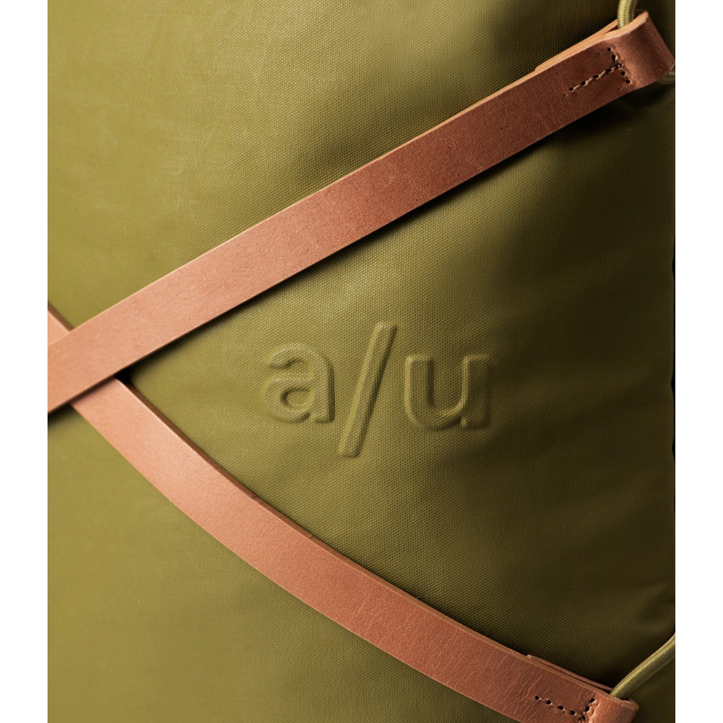 Lieblingstasche Yokohama tan leather bag strap with reinforced stitching and olive green cord detail