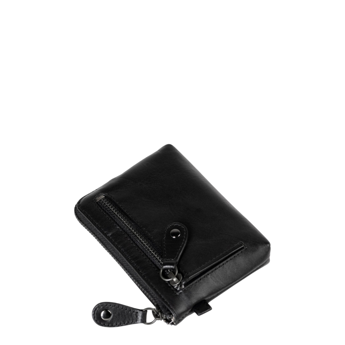 Lieblingstasche Physalis black leather wallet with external zippered pocket and snap button closure