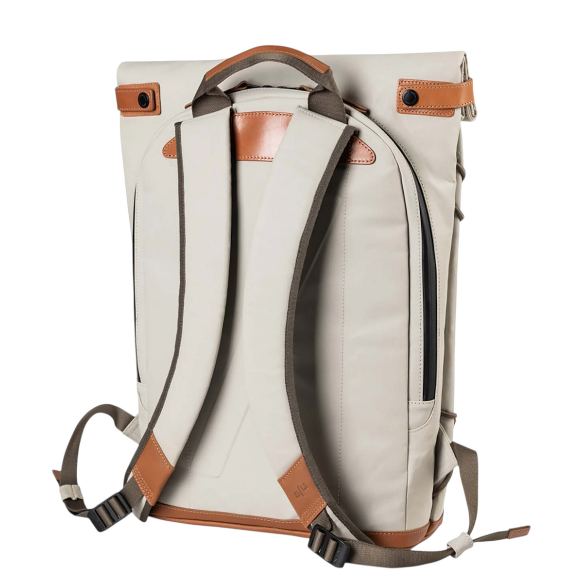 Lieblingstasche Yokohama rolltop backpack in beige cotton with brown leather details and adjustable padded straps