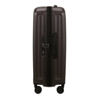 Lieblingstasche 2WANDER dark brown expandable spinner suitcase with TSA lock and four wheels, side view