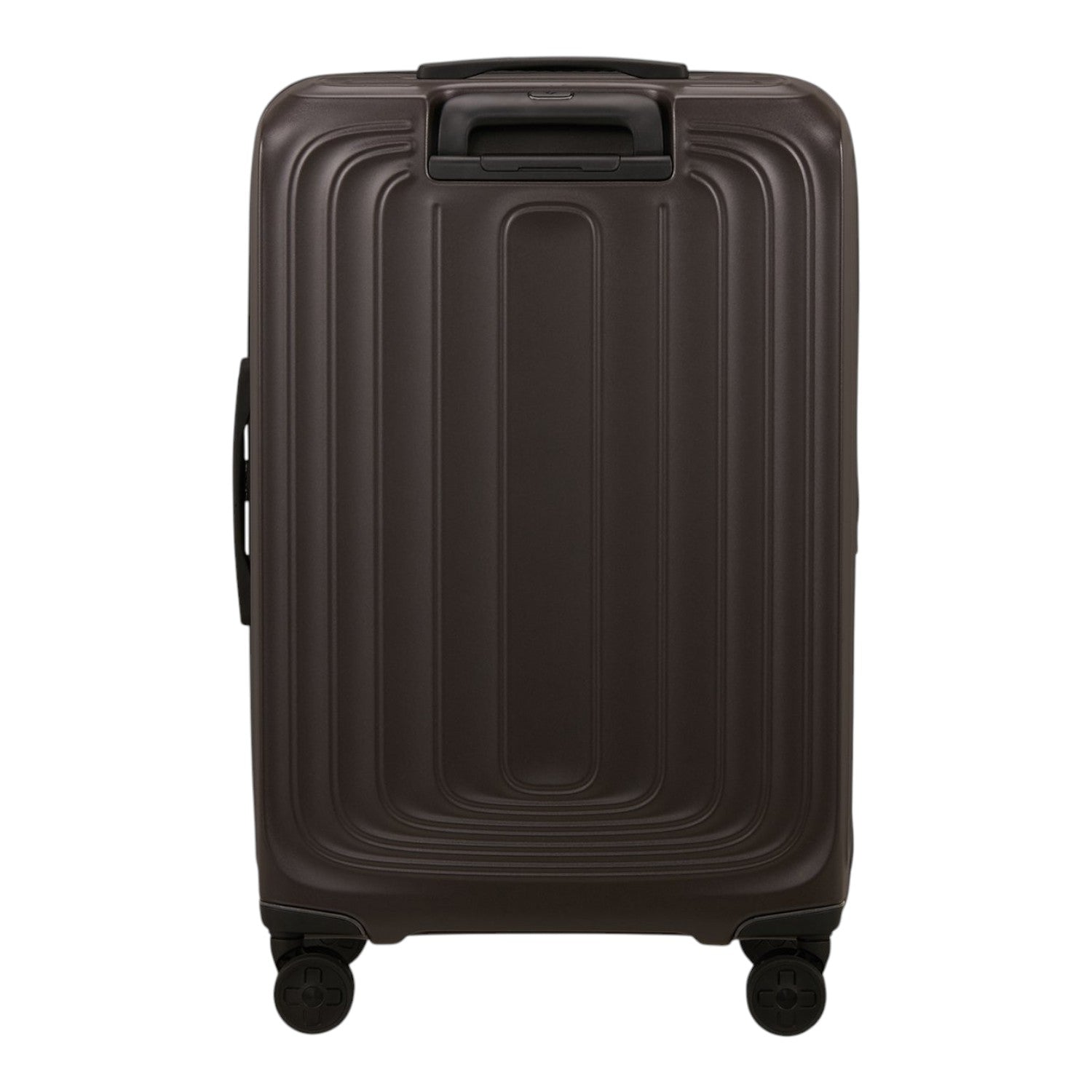 Lieblingstasche 2WANDER dark brown expandable spinner suitcase with a textured hard shell and four wheels