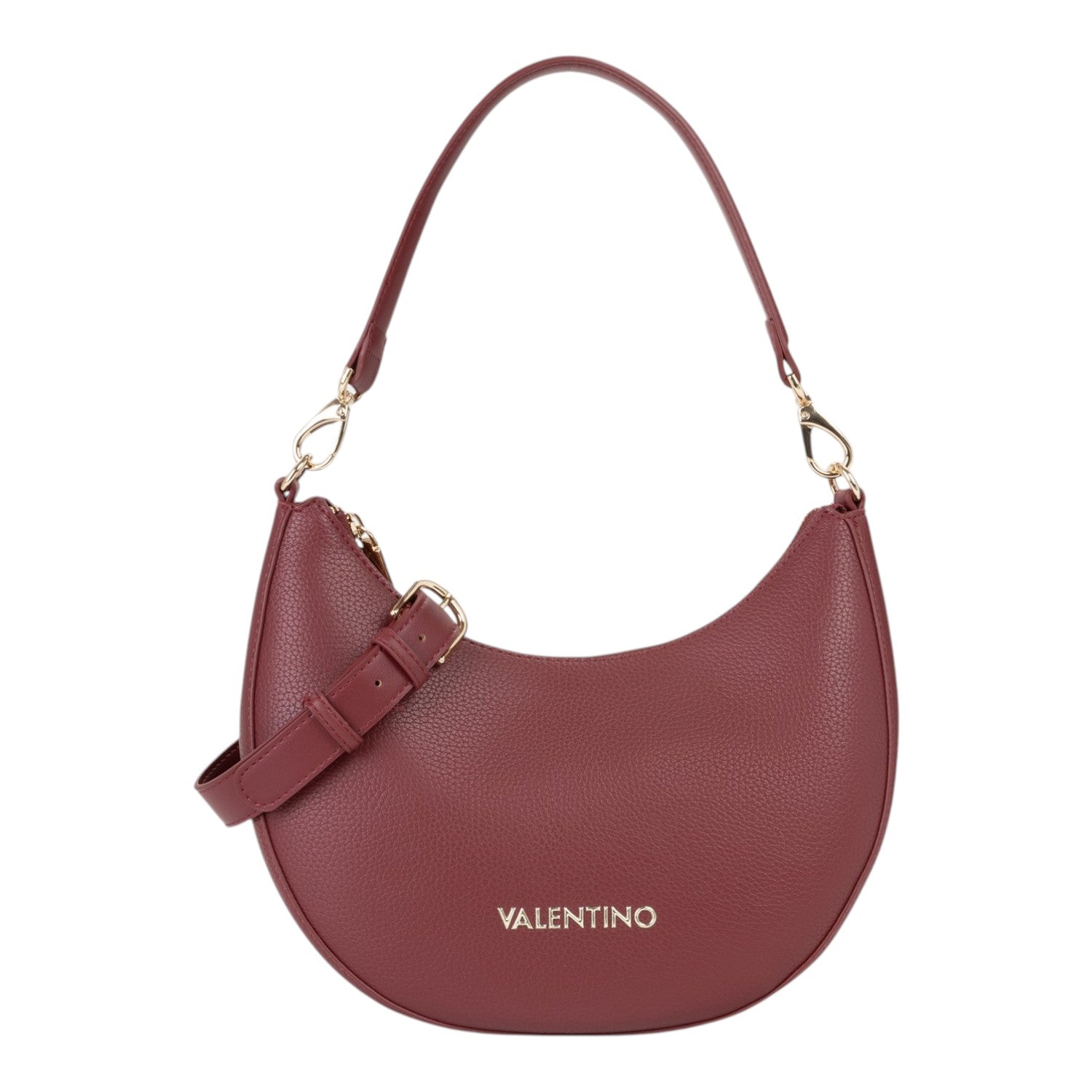 Lieblingstasche Alexia hobo bag in deep red textured leather with gold hardware and adjustable strap.