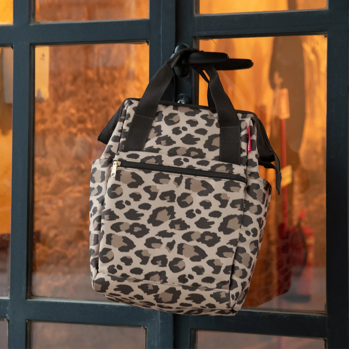 Lieblingstasche Allrounder R insulated backpack in leopard print with top handles and front zip pocket