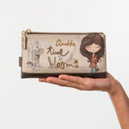 Lieblingstasche Anekke wallet in beige with embroidered girl illustration and Time to Bloom text detail