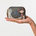 Lieblingstasche Anekke purse with whimsical girl illustration, embroidered details, and gold lettering in hand