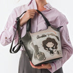 Lieblingstasche short handle bag featuring a whimsical Anekke illustration in grey and cream tones