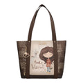 Lieblingstasche Anekke shoulder bag featuring a Time to Bloom illustration, brown patterned sides, and charm detail.