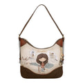Lieblingstasche shoulder bag featuring Anekke illustration, cream and brown faux leather with decorative charm