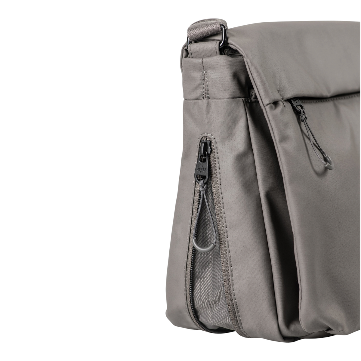 Lieblingstasche Aoki RE lite grey crossbody bag with side zipper detail and adjustable strap