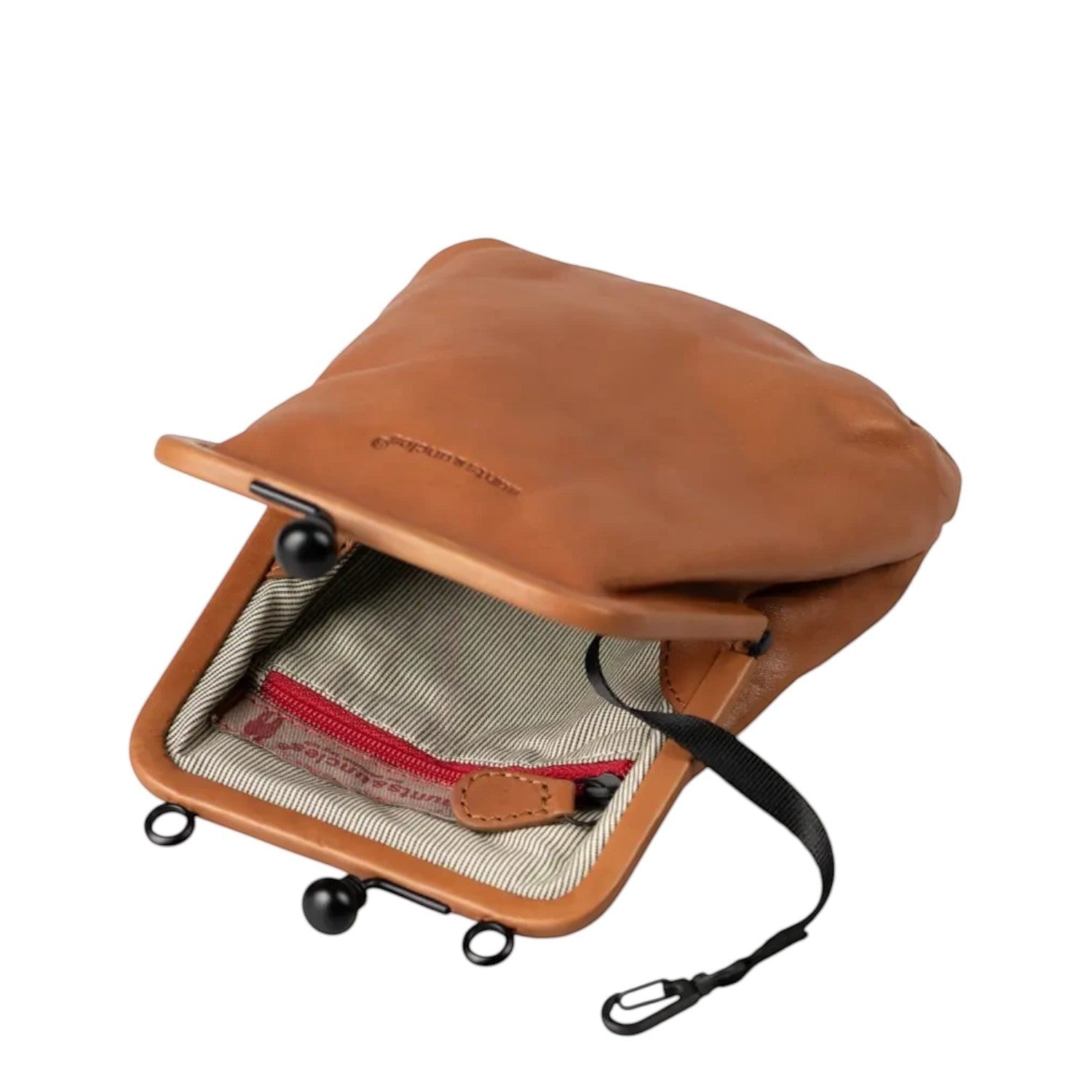 Lieblingstasche aunts & uncles Mrs. Sugar Pop vintage brown leather bag with kiss-lock closure and striped interior