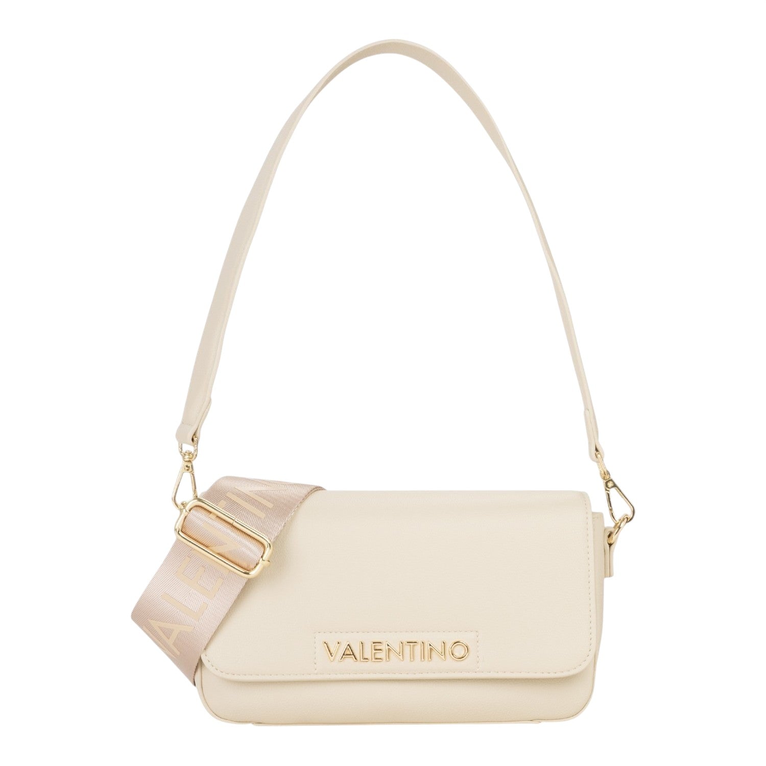 Lieblingstasche Aury Re flap bag in cream leather with gold hardware and branded strap.