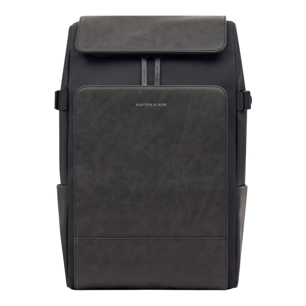 Lieblingstasche Bali Pro dark grey vegan leather and recycled polyester backpack with flap closure and front pocket.