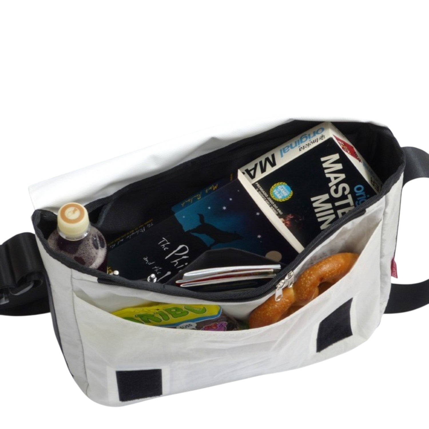 Lieblingstasche Barkasse Mini messenger bag made from white recycled sailcloth with interior storage compartments