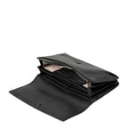 Lieblingstasche Bay black leather wallet with open interior featuring card slots and a zippered coin compartment