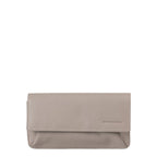 Lieblingstasche Bay taupe leather clutch bag with a minimalist flap design and embossed logo detail