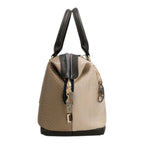 Lieblingstasche short handle bag in beige and bronze with textured finish and dark brown accents, side view