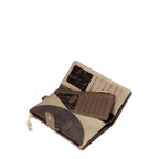 Lieblingstasche wallet in beige and brown faux leather with multiple card slots and a snap button closure