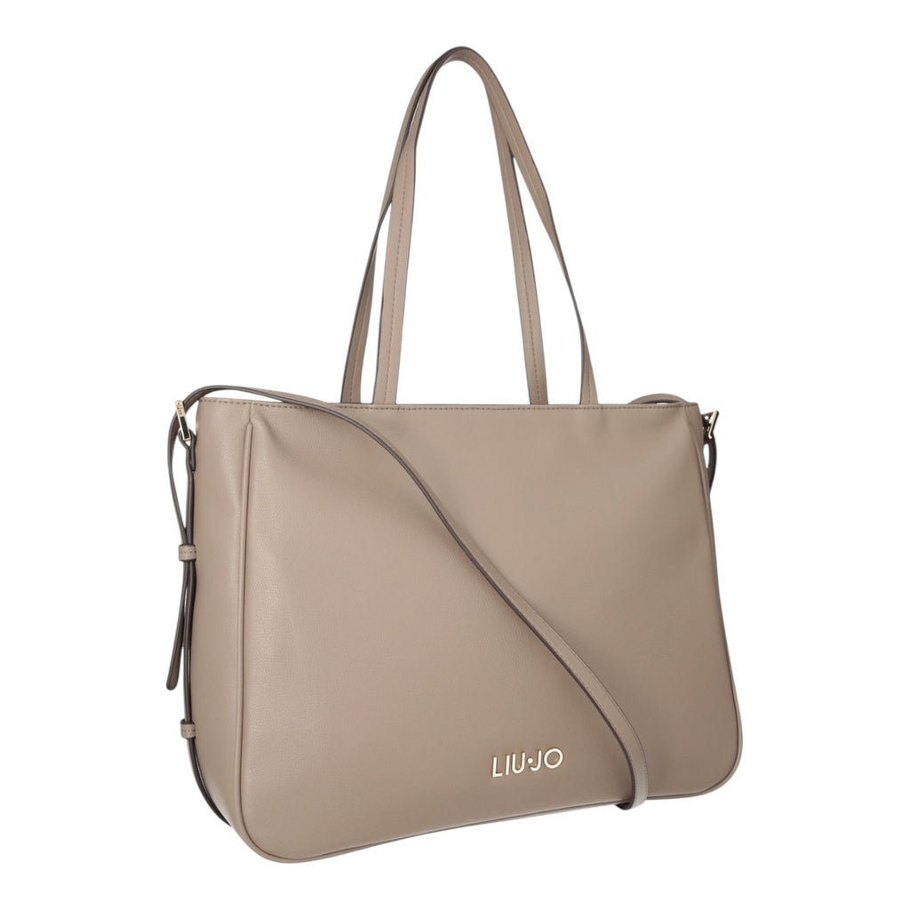 Lieblingstasche beige faux leather tote bag with shoulder strap and gold logo detail