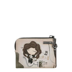 Lieblingstasche beige wallet featuring a whimsical girl illustration with musical notes and decorative charm