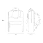 Lieblingstasche Bergen Pro backpack technical line drawing showing front and side views with dimensions