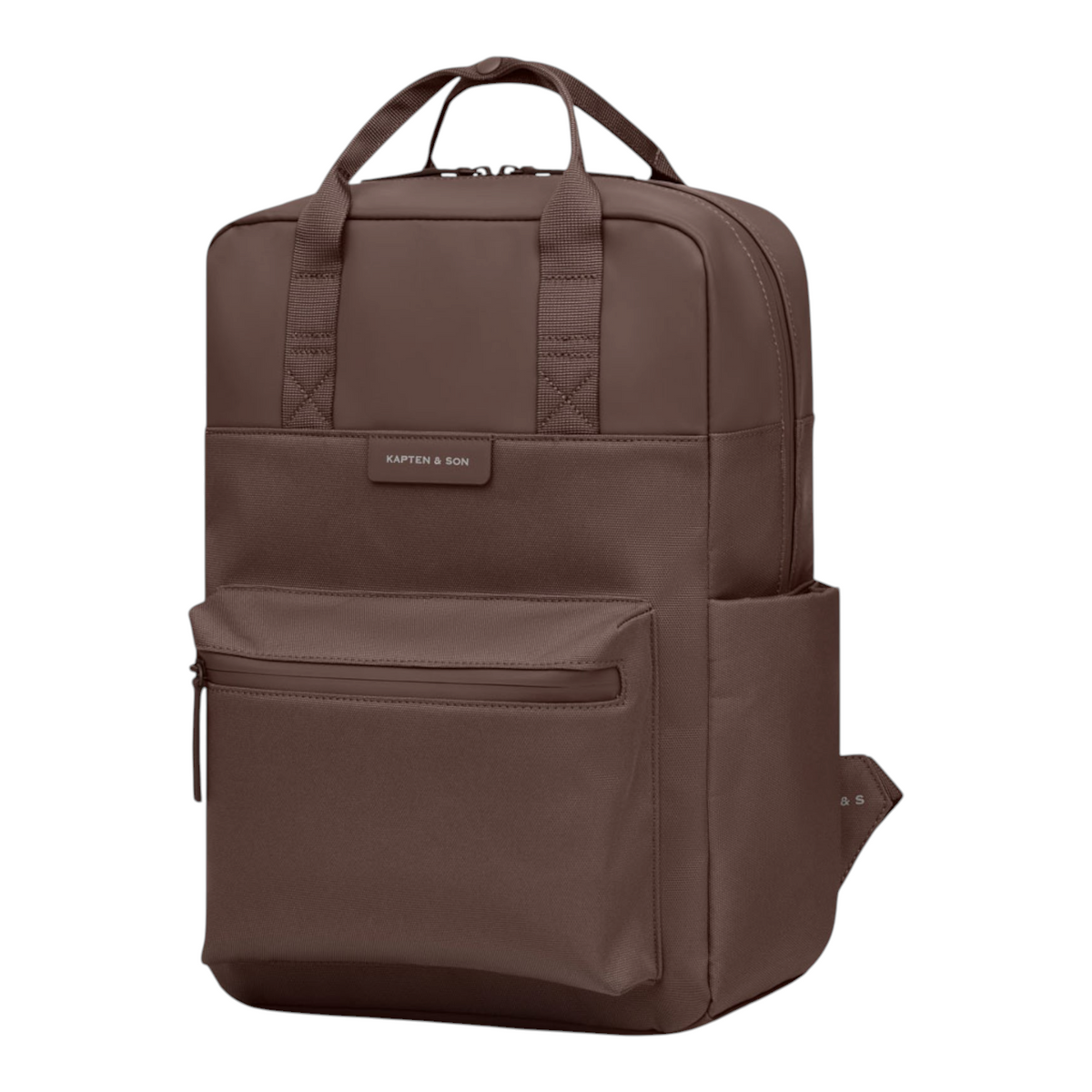 Lieblingstasche Bergen Pro backpack in dark brown with top handles, front zip pocket, and minimalist design