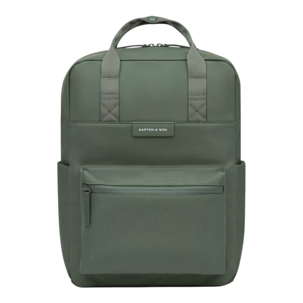 Lieblingstasche Bergen Pro backpack in olive green with a front zip pocket and top carry handles