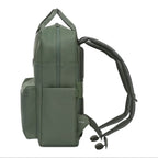 Lieblingstasche Bergen Pro backpack in olive green with side pocket and padded shoulder straps, side view