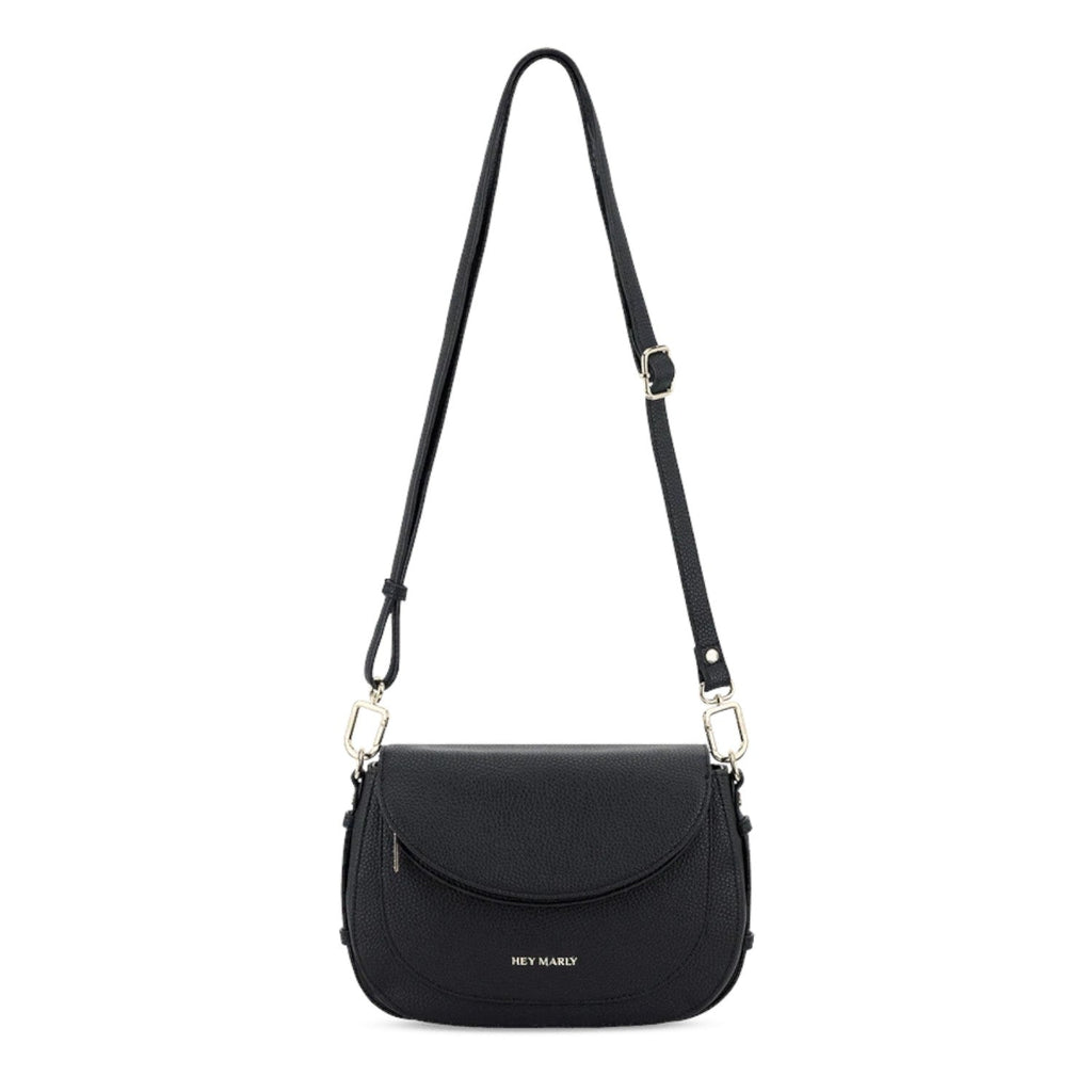 Lieblingstasche Big Sister black pebbled leather crossbody bag with adjustable strap and gold hardware