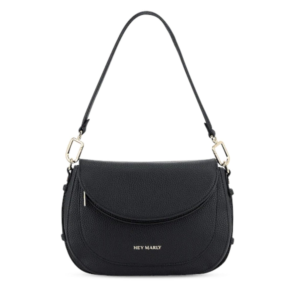Lieblingstasche Big Sister black pebbled leather shoulder bag with gold hardware and curved flap closure