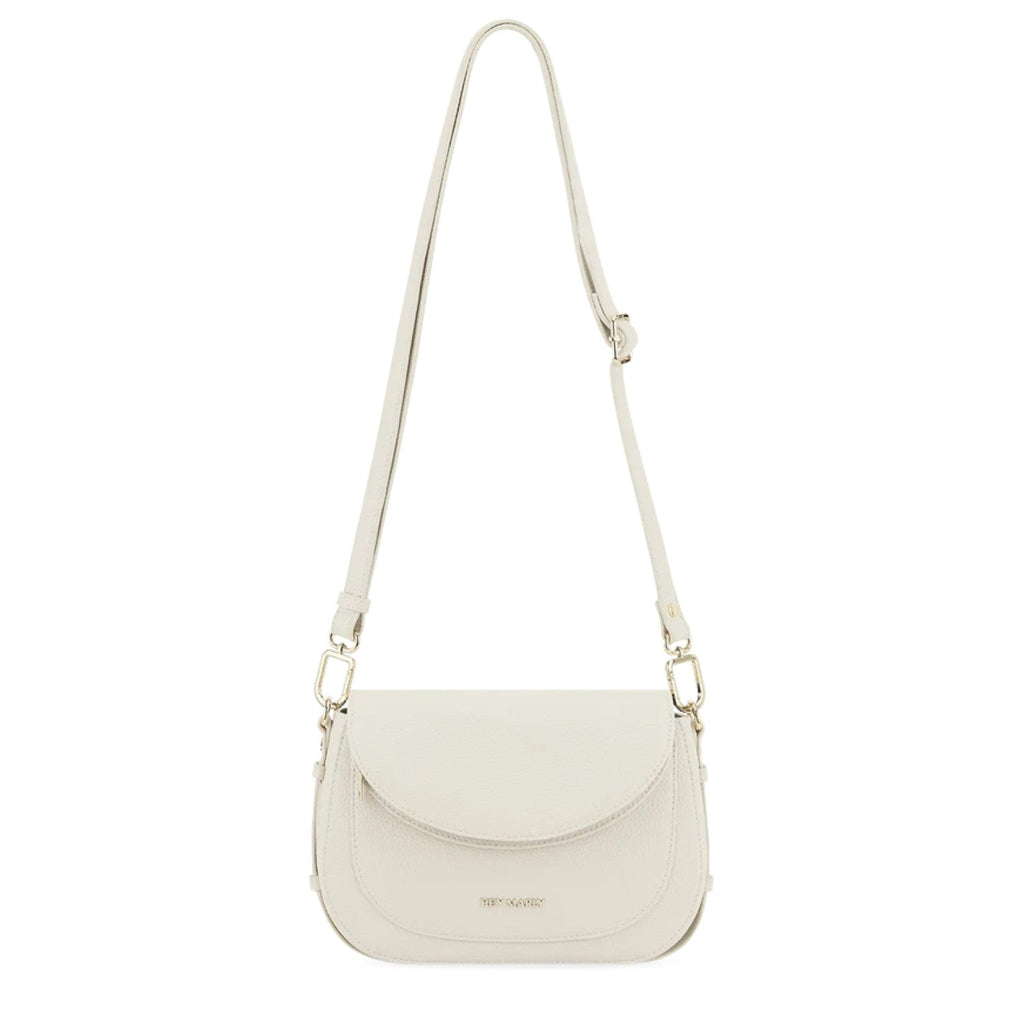 Lieblingstasche Big Sister off-white leather crossbody bag with a curved flap and adjustable shoulder strap
