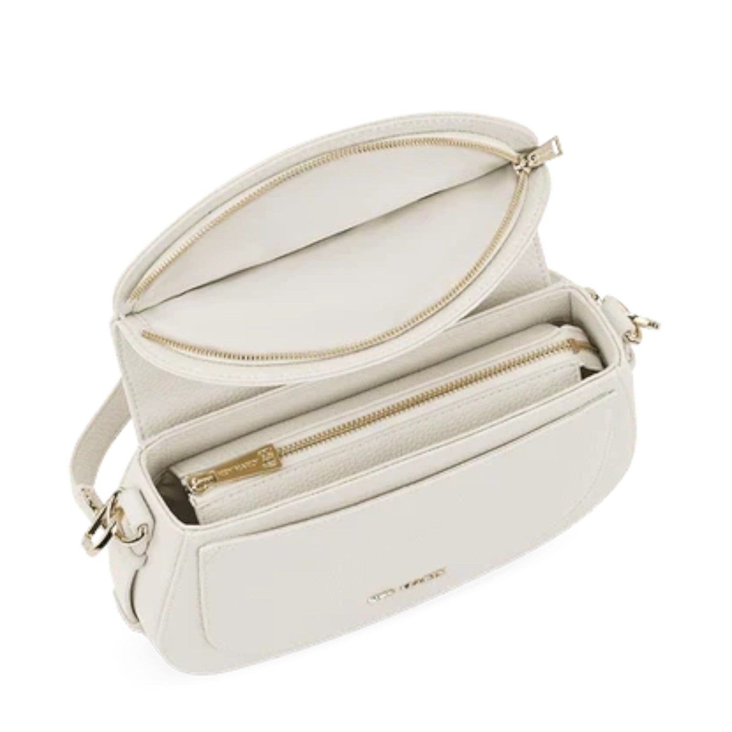 Lieblingstasche Big Sister crossbody bag in off-white leather with gold-tone hardware and open interior compartments