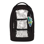 Lieblingstasche black school backpack with a white doodle-style graphic panel and an Express Yourself tag