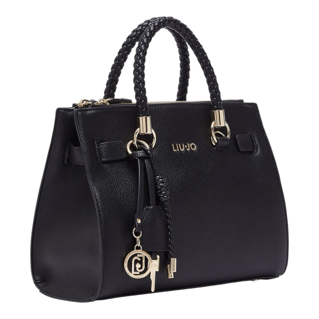 Lieblingstasche black ECS Satchel S handbag with braided handles, gold-tone hardware, and logo charm detail.