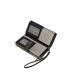 Lieblingstasche wallet in black and grey with multiple card slots, ID windows, and a convenient wrist strap