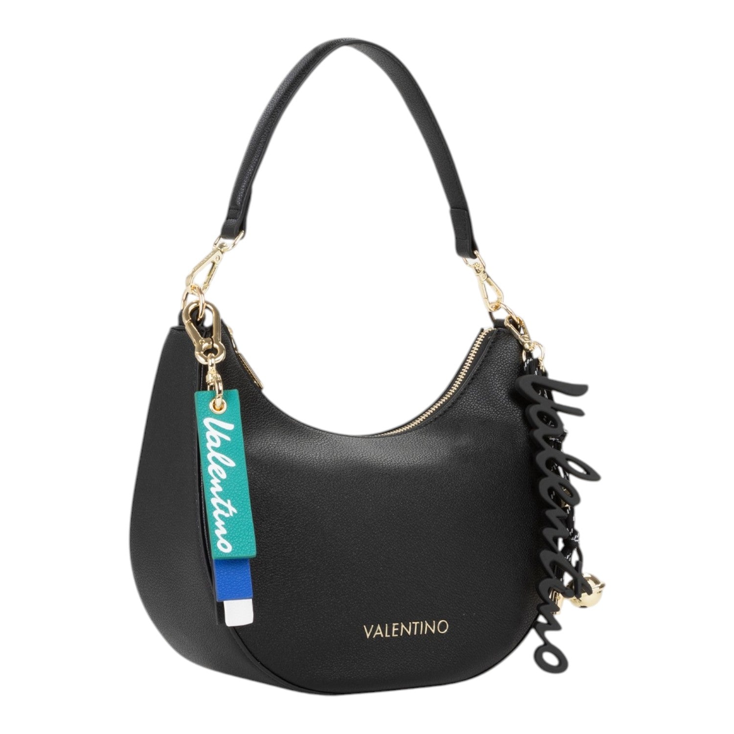 Lieblingstasche Hobo Bag Ryta Re in black pebbled leather with gold hardware and decorative charms.