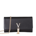 Lieblingstasche Pochette Divina black leather clutch with gold chain and tassel detail.