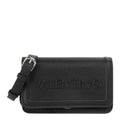 Lieblingstasche Flap Bag Pandia Re black leather crossbody bag with embossed logo and silver buckle detail.