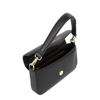 Lieblingstasche Flap Bag Ryta Re, black pebbled leather shoulder bag with gold hardware and top handle.
