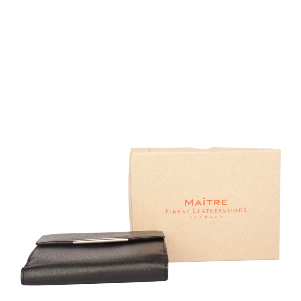 Lieblingstasche black leather tri-fold purse with silver clasp and MAITRE box.