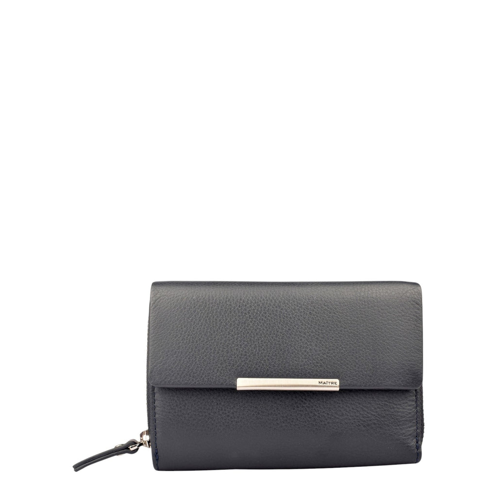 Lieblingstasche black leather tri-fold purse with silver hardware and zip detail