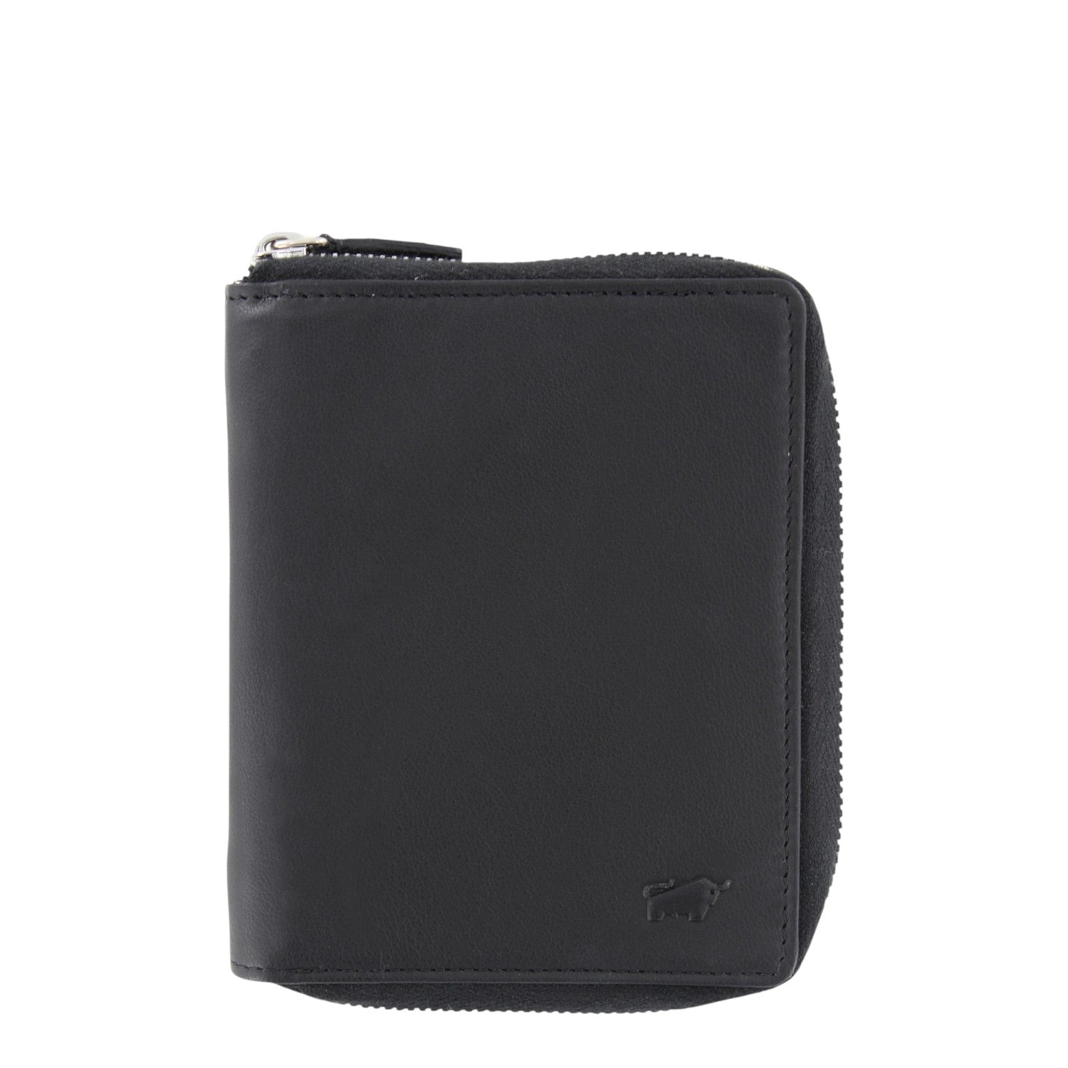 Lieblingstasche black leather RFID blocking zip-around wallet with embossed bull logo.
