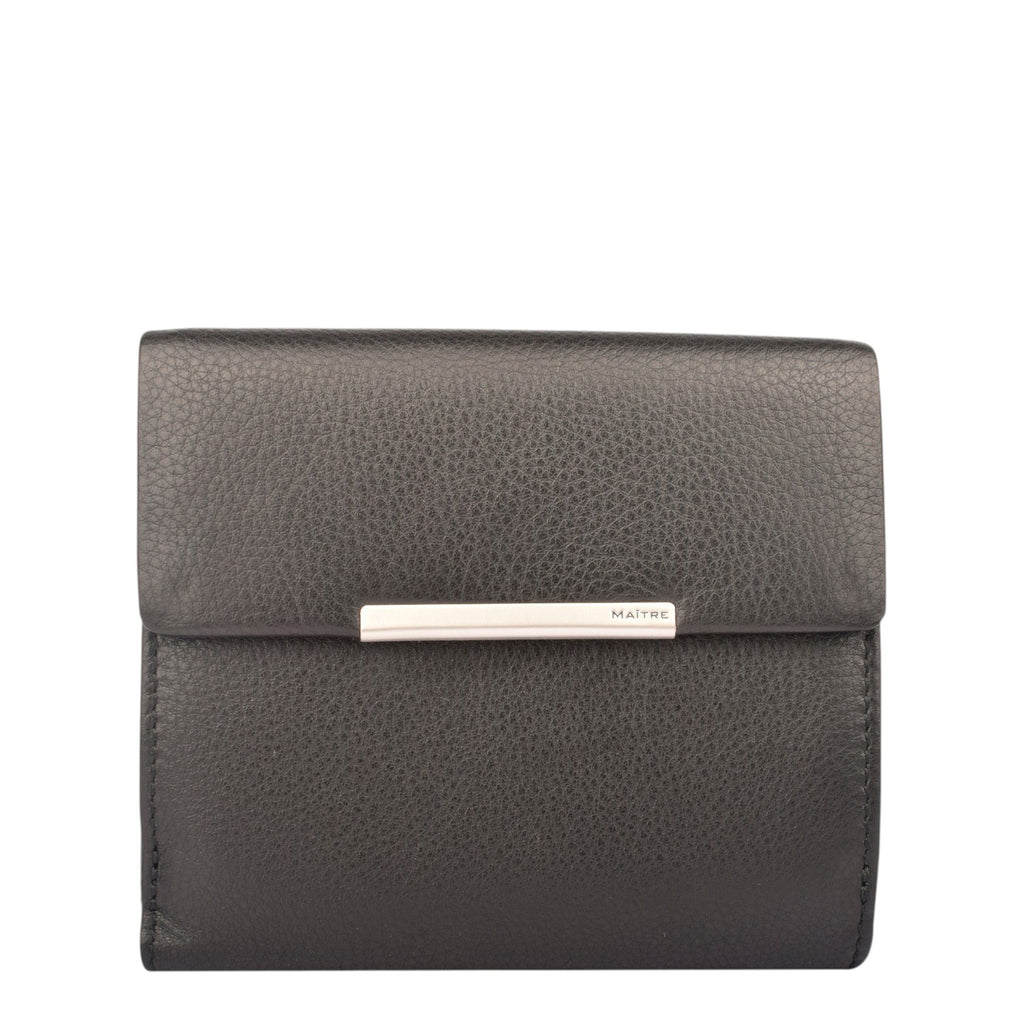 Lieblingstasche black leather tri-fold wallet with silver bar accent and embossed logo