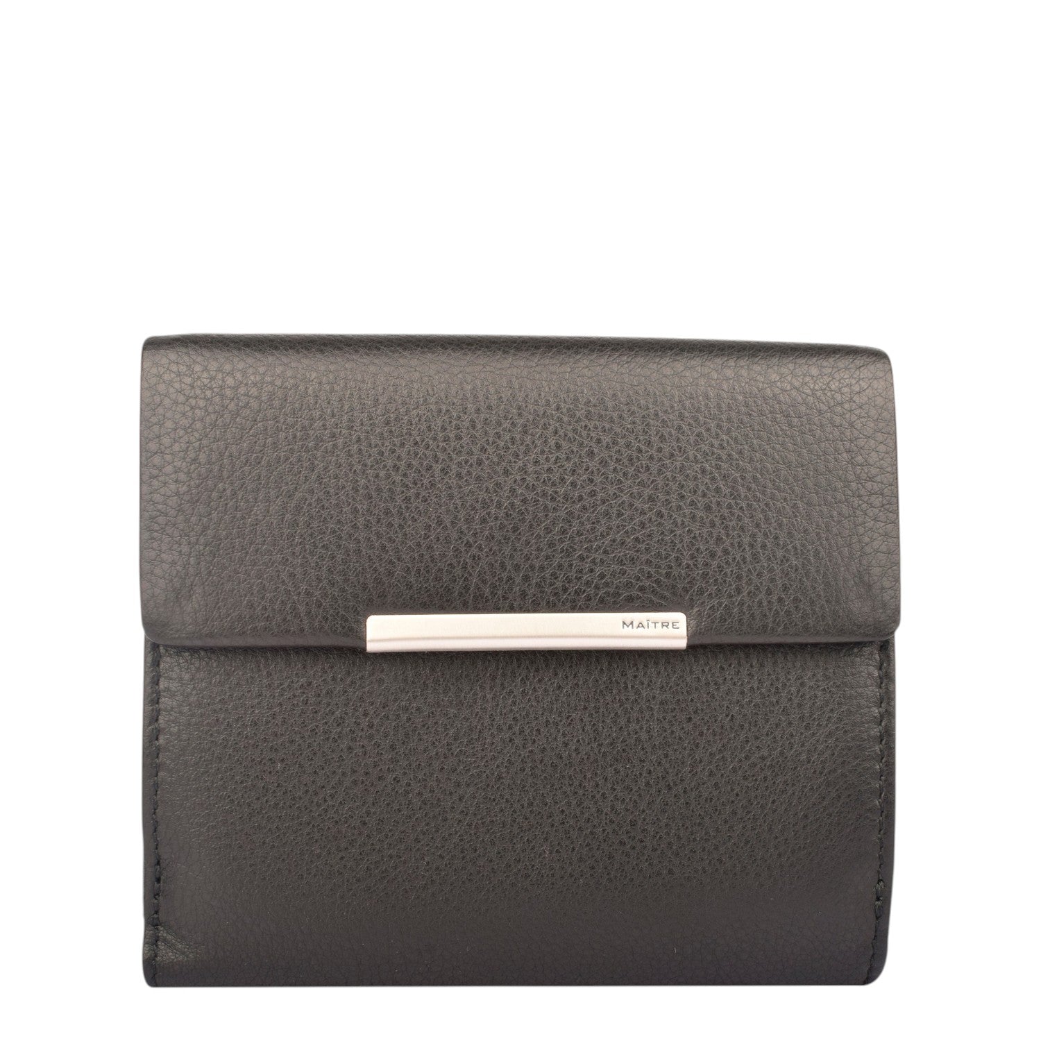 Lieblingstasche black leather tri-fold wallet with silver bar accent and embossed logo