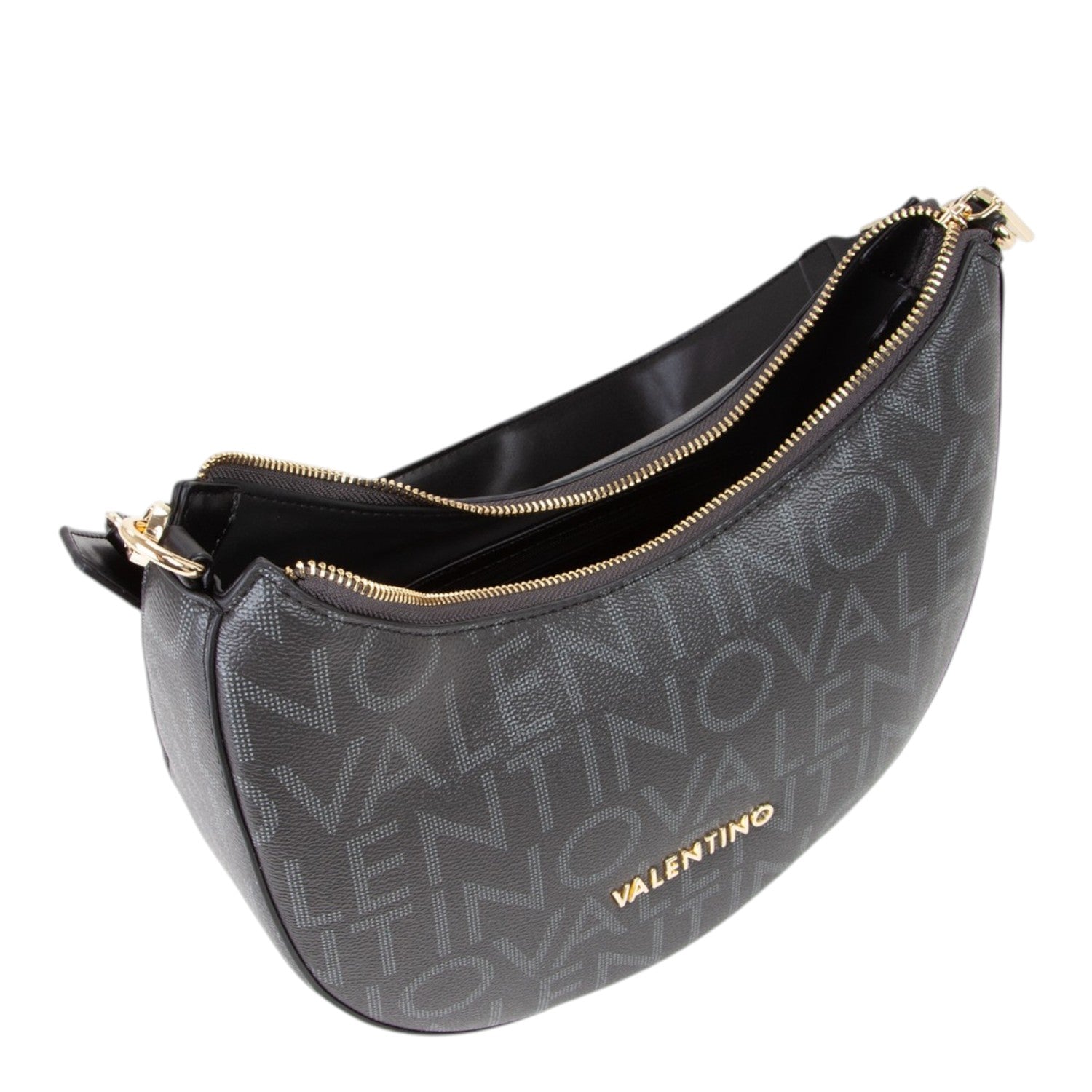 Lieblingstasche Regina Re black monogram hobo bag with gold hardware and zip closure.