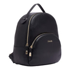 Lieblingstasche black pebbled faux leather ECS Backpack M with gold-tone hardware and front zip pocket