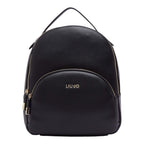 Lieblingstasche ECS Backpack M in black pebbled faux leather with gold-tone zipper details and front logo